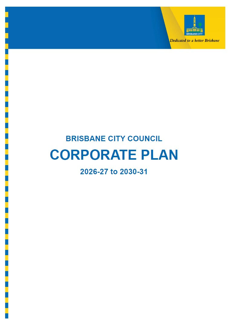 The document cover for the Brisbane City Council Corporate Plan 2026-27 to 2030-31.