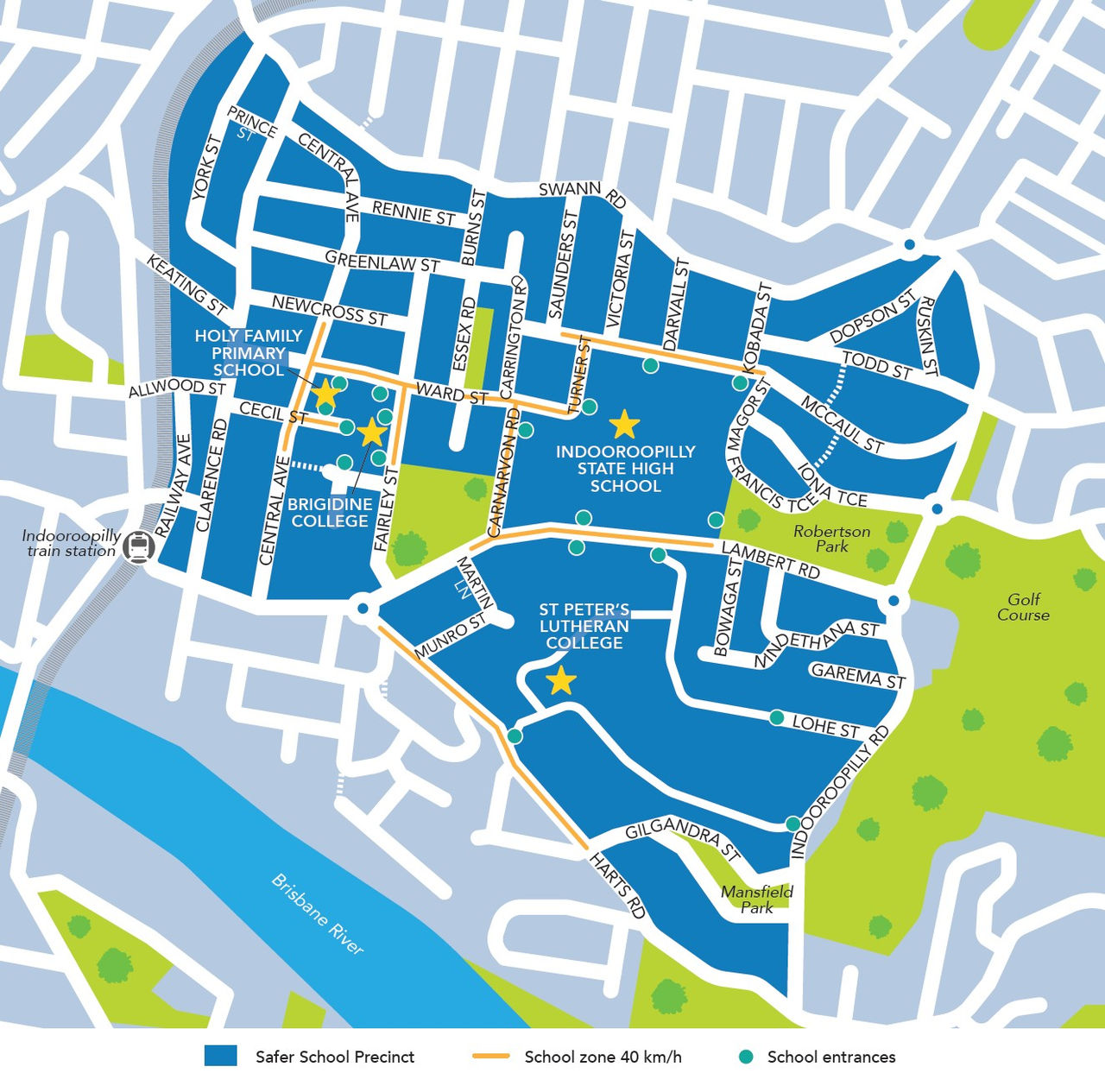 This is a map of the Indooroopilly Safer School Precinct area. 